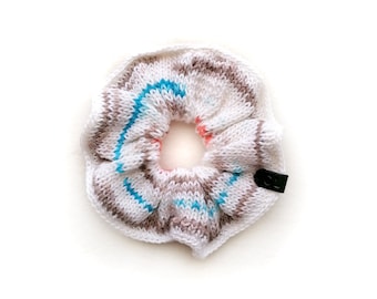 Handmade | Woman | White, Turquoise and Orange Knit Summer Scrunchie for Women, by Coastland Streetwear