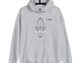 Man | Surf Gray Unisex Pullover Hoodie, Ocean Sweatshirt for Men, Gray Hoodie for Woman