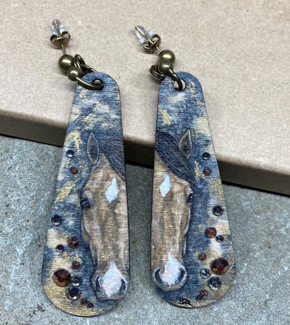 Artist crafted fine painted art on wood western earrings
