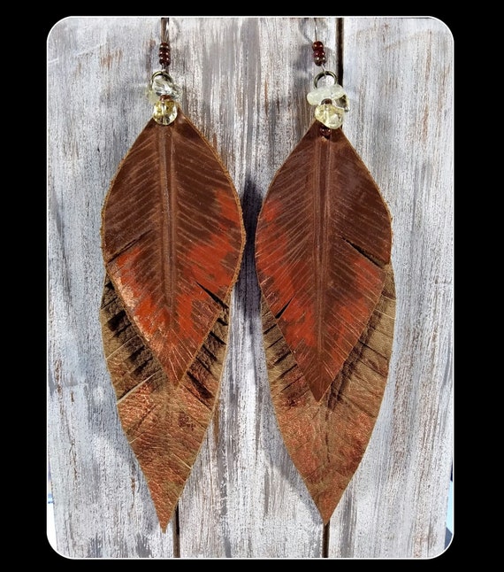 Painted leather feather earrings | southwestern jewelry | native american leather jewelry | painted feathers | boho hippie gypsy jewelry art