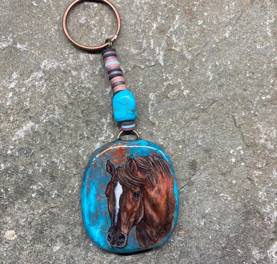 Painted horse fine art clay and resin western cowgirl key chain or western bling purse charm embellishment