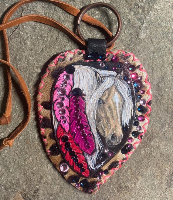Pretty in pink rhinestones and leather palomino horse art