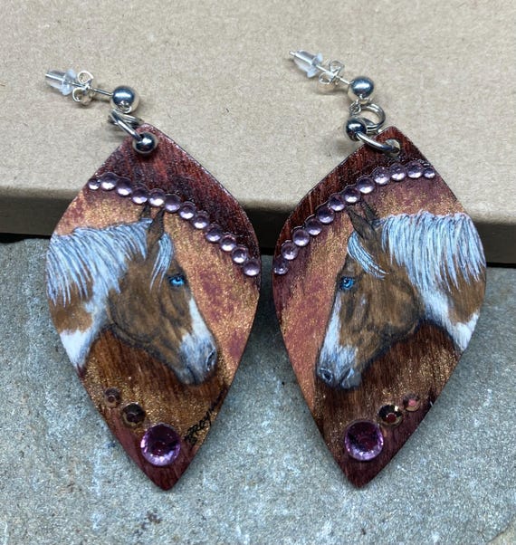 Artist crafted fine painted art on wood western earrings