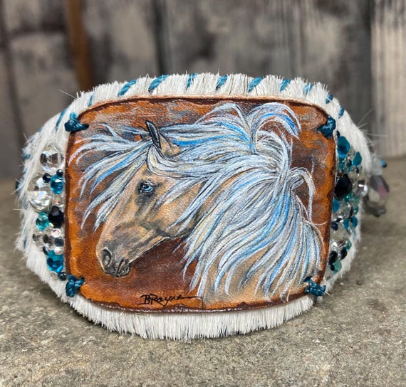 Cowgirl bling crystal and genuine leather western cuff bracelet