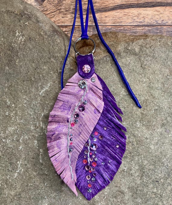Genuine leather feather bag art keychains