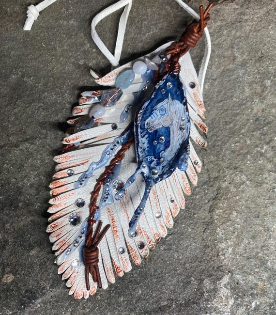 Artist Origional Painted Leather Winter themed Horse Art Cowgirl Western Bag Embellishment decorative Charm