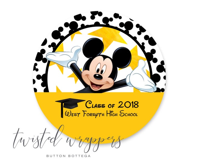 Mickey Mouse Graduation andor Celebration 3 Pinback Button or Magnet Customized