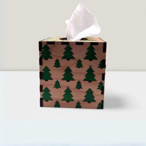 Tissue Box Cover - Hand Painted Pine Trees - Woodland Décor - Rustic Tissue Box