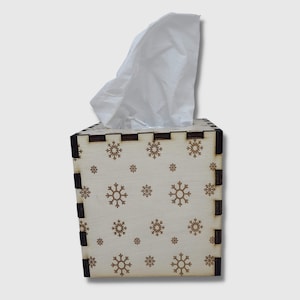 Snowflake decoration- Square Tissue Box Cover- Winter Décor - White Wooden Laser Cut Tissue Box Cover