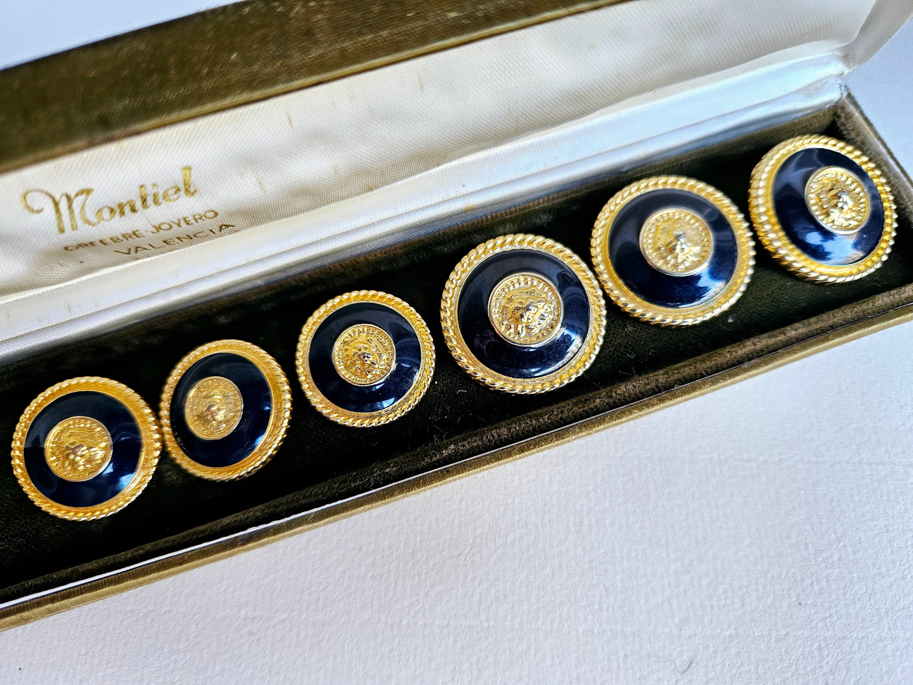 Christian Dior Logo CD White Enamel Metal Gold Buttons 16mm Set Of 2