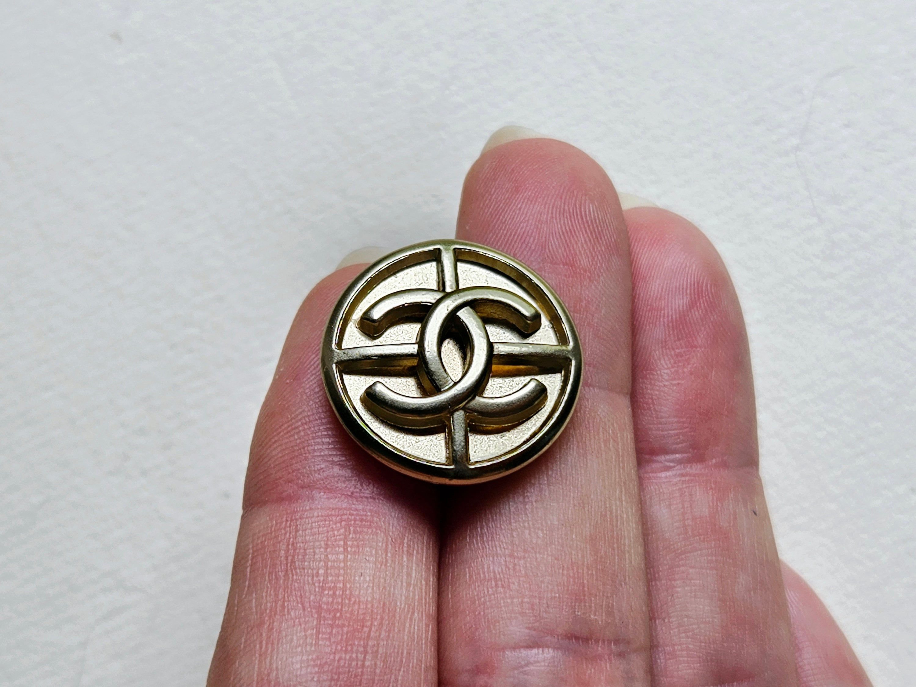 Vintage Brooch CHANEL CC Logo Monogram Quilted Brooch Pin 