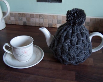 Traditional Style Hand knitted Tea Cosy with pom pom for Small and Medium size Tea Pot - Other colours available