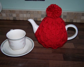 Traditional Style Hand knitted Tea Cosy with pom pom for Small & Medium size Tea Pot  - Other colours available