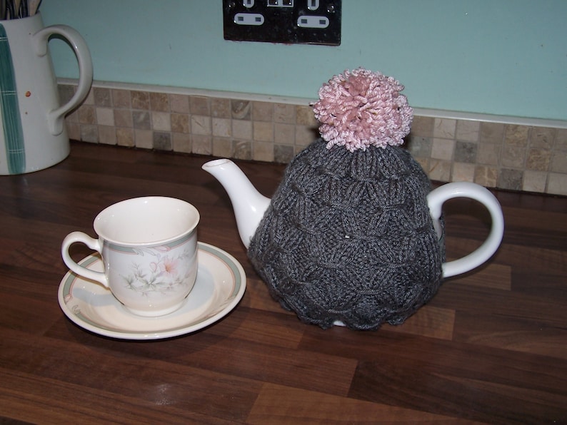 Traditional Style Hand knitted Tea Cosy with pom pom for Small and Medium size Tea Pot Other colours available Pink