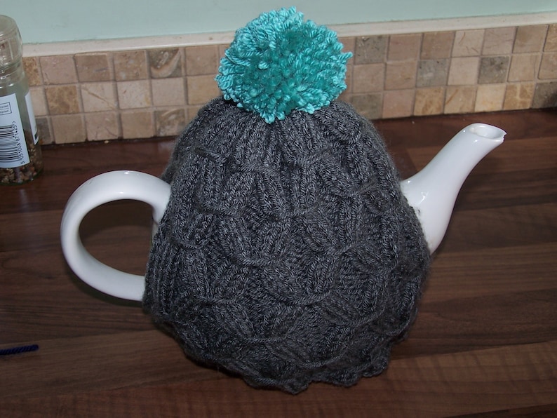 Traditional Style Hand knitted Tea Cosy with pom pom for Small and Medium size Tea Pot Other colours available Teal