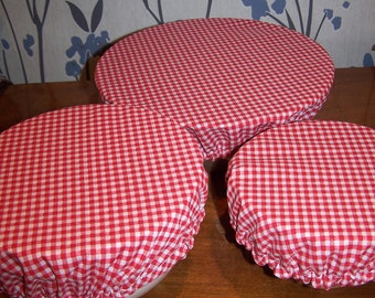 Handmade Red and Green Gingham fabric bowl cover, eco friendly, washable, 3 sizes