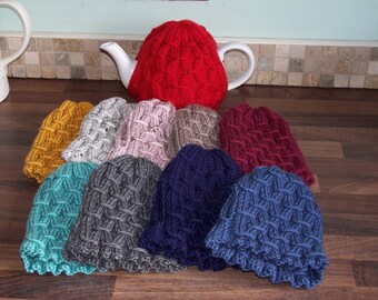 Traditional Style Hand knitted Tea Cosy Small & Medium sizes available -  Various colours