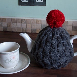 Traditional Style Hand knitted Tea Cosy with pom pom for Small and Medium size Tea Pot Other colours available Red