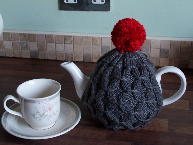 Traditional Style Hand knitted Tea Cosy with pom pom for Small and Medium size Tea Pot Other colours available Red