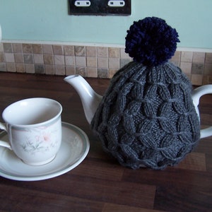 Traditional Style Hand knitted Tea Cosy with pom pom for Small and Medium size Tea Pot Other colours available Navy