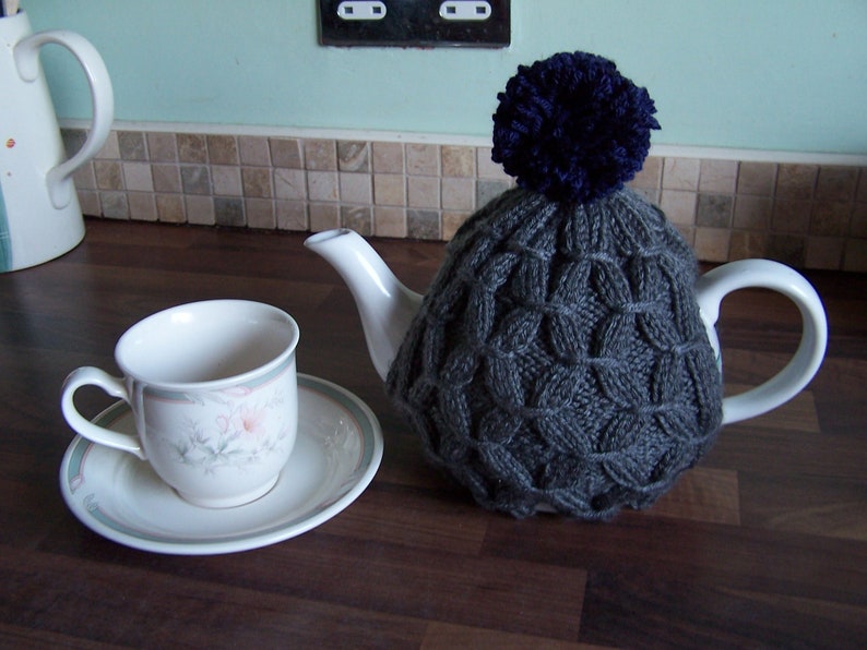 Traditional Style Hand knitted Tea Cosy with pom pom for Small and Medium size Tea Pot Other colours available Navy