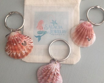 Seashell keychain with hand carved heart