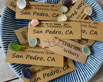 genuine surf tumbled sea glass seashell gold Bobbie pins bridal accessory summer hairpiece