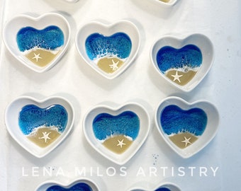 Ocean resin heart shaped jewelry trinket dish