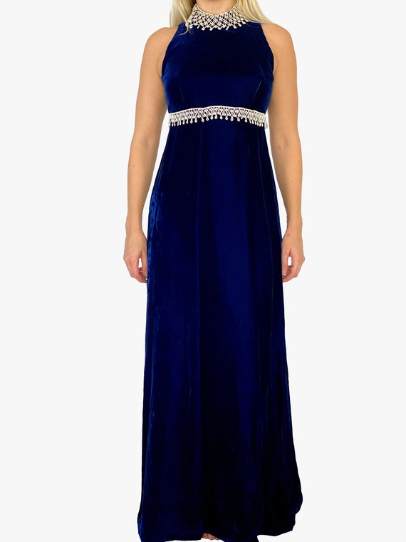 Elegant Floor Length Vintage Dress - Midnight Blue