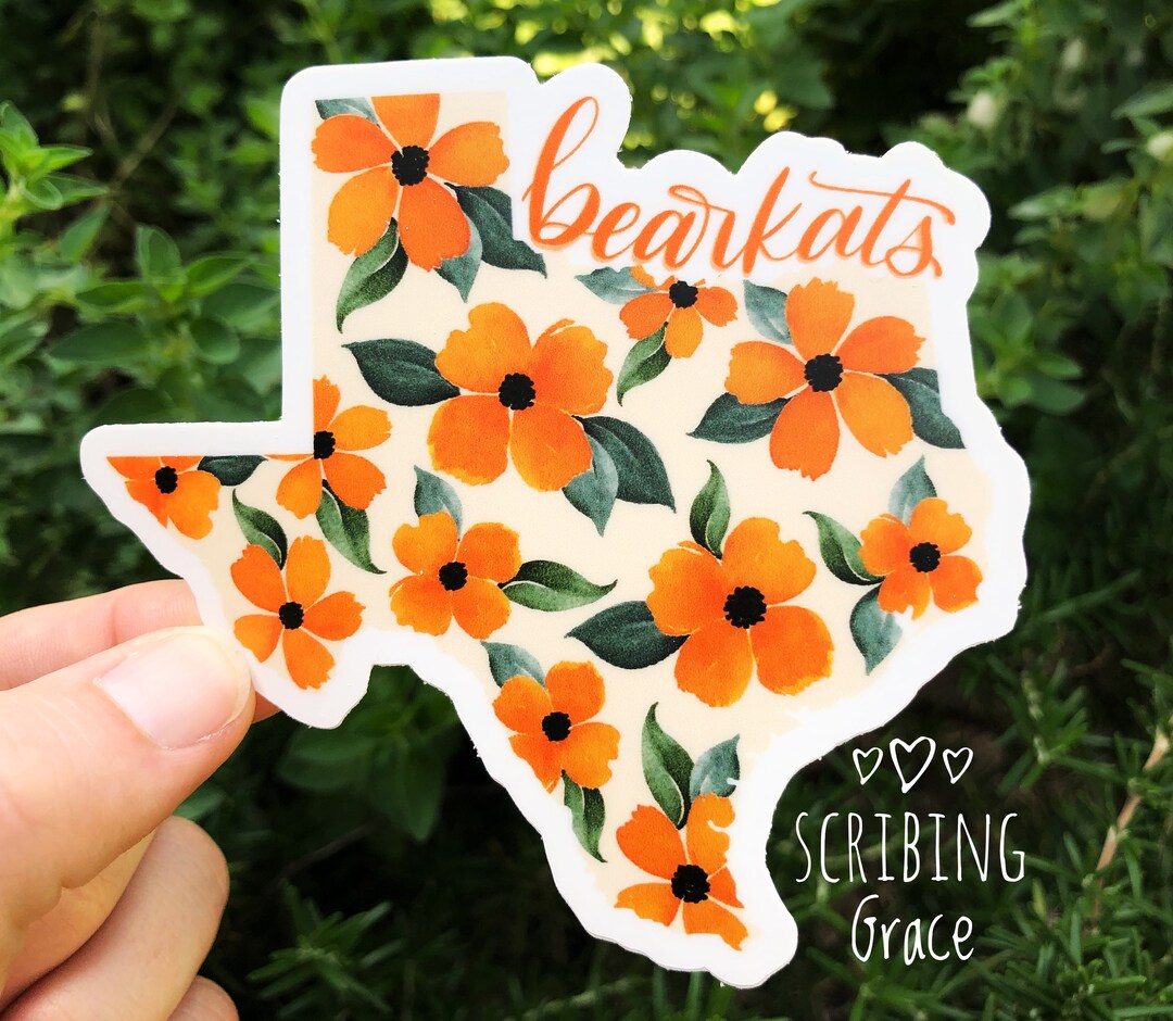 Bearkats Texas Floral Vinyl Sticker Orange Watercolor Texas Decal