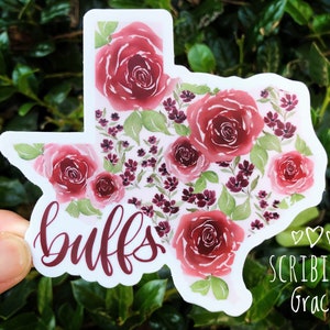 Buffs Texas Blumen-Vinyl-Aufkleber | West Texas A & M Maroon Aquarell Texas Aufkleber | WTAMU Blumen Aufkleber | College Station Laptop Aufkleber