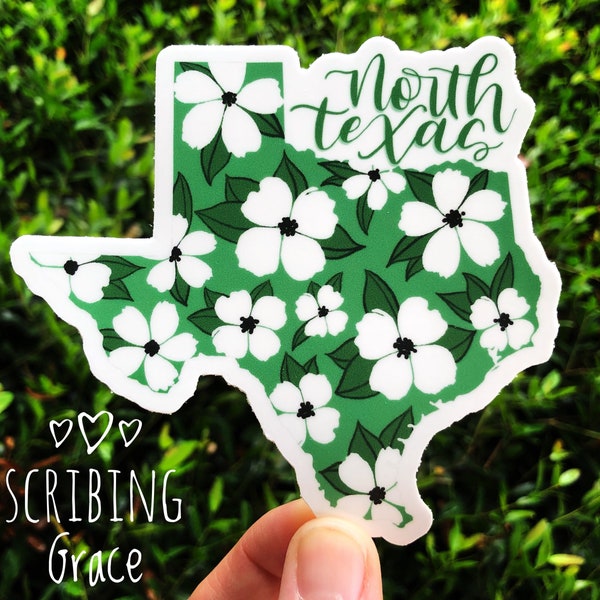 North Texas Floral Vinyl Sticker | Green Watercolor Texas Decal | Floral Phone Decal | Denton Watercolor Laptop Sticker