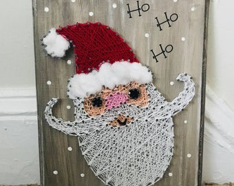 Arte con cuerdas de Papá Noel, arte con cuerdas Ho Ho HO, arte con cuerdas de Navidad, decoración navideña, letrero de madera, letrero de madera de Navidad, regalo de Navidad, idea de regalo única