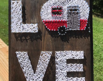 Made to Order: Love with Red Retro Vintage Camper RV Wood Sign Camping Decor