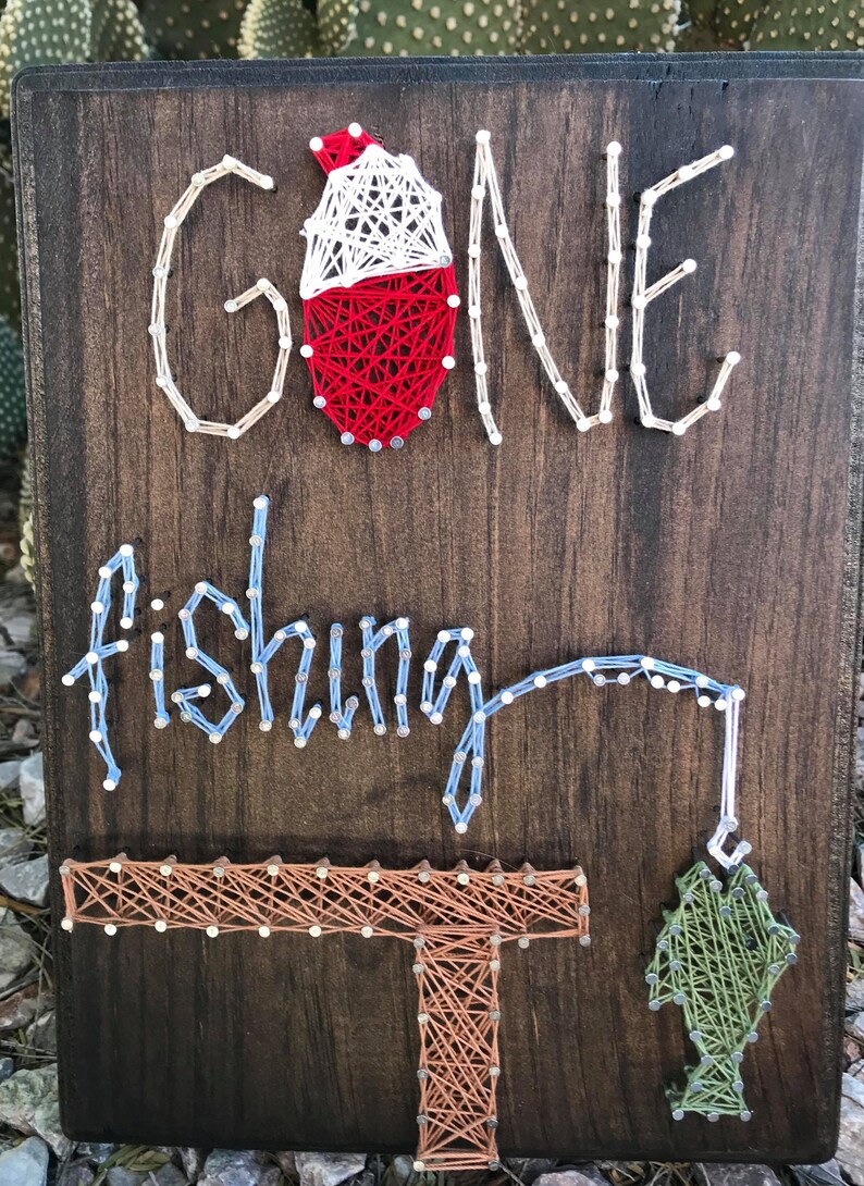 Gone Fishing Wood Plaque String Art Fishing String Art Etsy