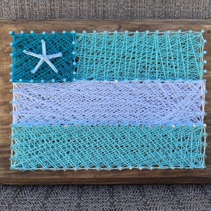 NEW DESIGN FOR 2023 Beach Flag with Starfish, Beach String Art, Flag String Art,Summer String Art, Unique Gift, Starfish Decor, Beach Decor image 1