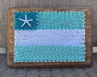 NEW DESIGN FOR 2023! Beach Flag with Starfish, Beach String Art, Flag String Art,Summer String Art, Unique Gift, Starfish Decor, Beach Decor