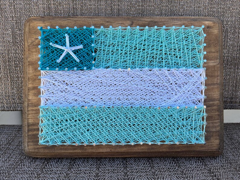 NEW DESIGN FOR 2023 Beach Flag with Starfish, Beach String Art, Flag String Art,Summer String Art, Unique Gift, Starfish Decor, Beach Decor image 1