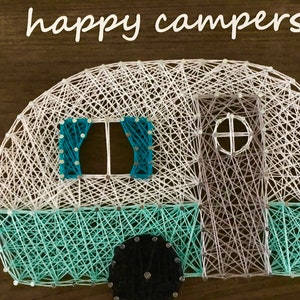 Happy Campers Sign, Vintage Camper Decor, Blue Vintage Retro RV Camper Decor, Wood Sign, String Art, RV Signs, Rv Decor, Retirement Decor image 4