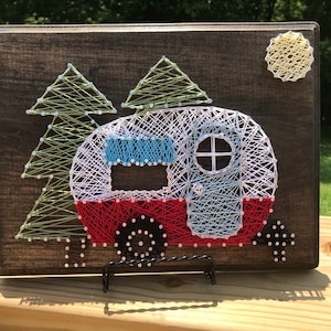 Vintage Red Retro Camper Sign, Retro Red RV Sign, RV Decor, Camper w/Trees Moon Wood Sign, String Art, Rv Decor, RV Sign, Retro Rv Sign image 5
