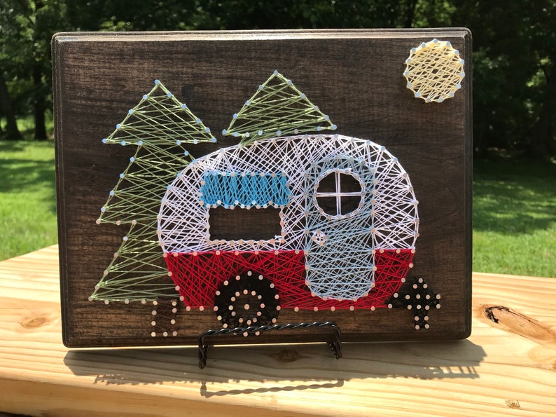 Vintage Red Retro Camper Sign, Retro Red RV Sign, RV Decor, Camper w/Trees Moon Wood Sign, String Art, Rv Decor, RV Sign, Retro Rv Sign image 5