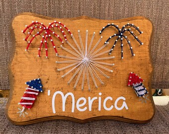 Merica 4 de julio Arte de cuerdas, Decoración de fuegos artificiales, Decoración patriótica, Decoración de EE.UU., Arte de cuerdas del Día de la Independencia, Arte de cuerdas de fuegos artificiales, Decoración navideña,
