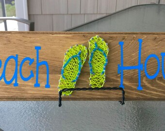 Beach House Sign, Beach House Decor, Summer Decorating, String Art, Housewarming Gift, Beach House Sign, Flip Flops Sign