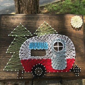 Vintage Red Retro Camper Sign, Retro Red RV Sign, RV Decor, Camper w/Trees Moon Wood Sign, String Art, Rv Decor, RV Sign, Retro Rv Sign image 4