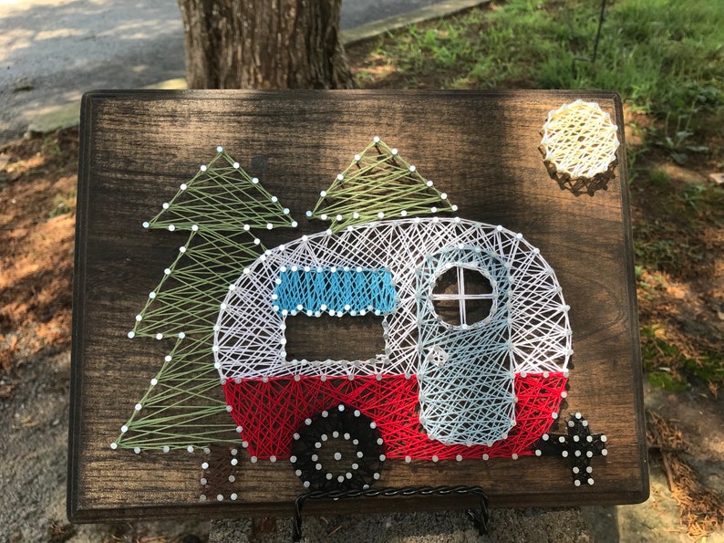 Vintage Red Retro Camper Sign, Retro Red RV Sign, RV Decor, Camper w/Trees Moon Wood Sign, String Art, Rv Decor, RV Sign, Retro Rv Sign image 4