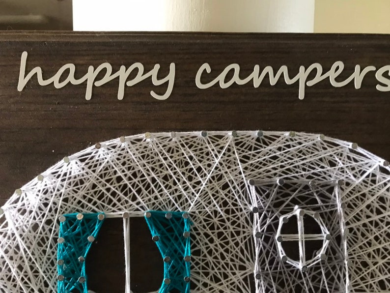 Happy Campers Sign, Vintage Camper Decor, Blue Vintage Retro RV Camper Decor, Wood Sign, String Art, RV Signs, Rv Decor, Retirement Decor image 5