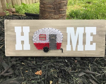 Home Red Retro Camper RV Sign, Vintage RV Sign, Rv Decor, Camping Sign, Home Sign, Wood Sign, String Art, Camping RV Decor, Made to Order