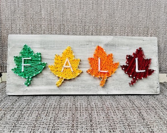 Arte con hilos de hojas de otoño, decoración de otoño, arte con hilos de otoño, decoración de follaje otoñal, arte con hilos de follaje, arte con hilos de Halloween