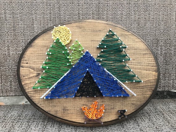 Tent Camping String Art Wood Plaque, Happy Camping Decor, Tent
