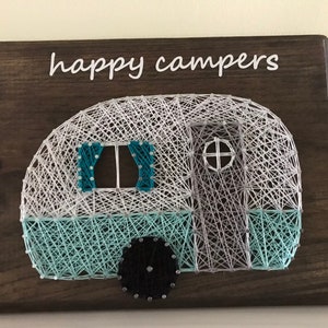 Happy Campers Sign, Vintage Camper Decor, Blue Vintage Retro RV Camper Decor, Wood Sign, String Art, RV Signs, Rv Decor, Retirement Decor image 6